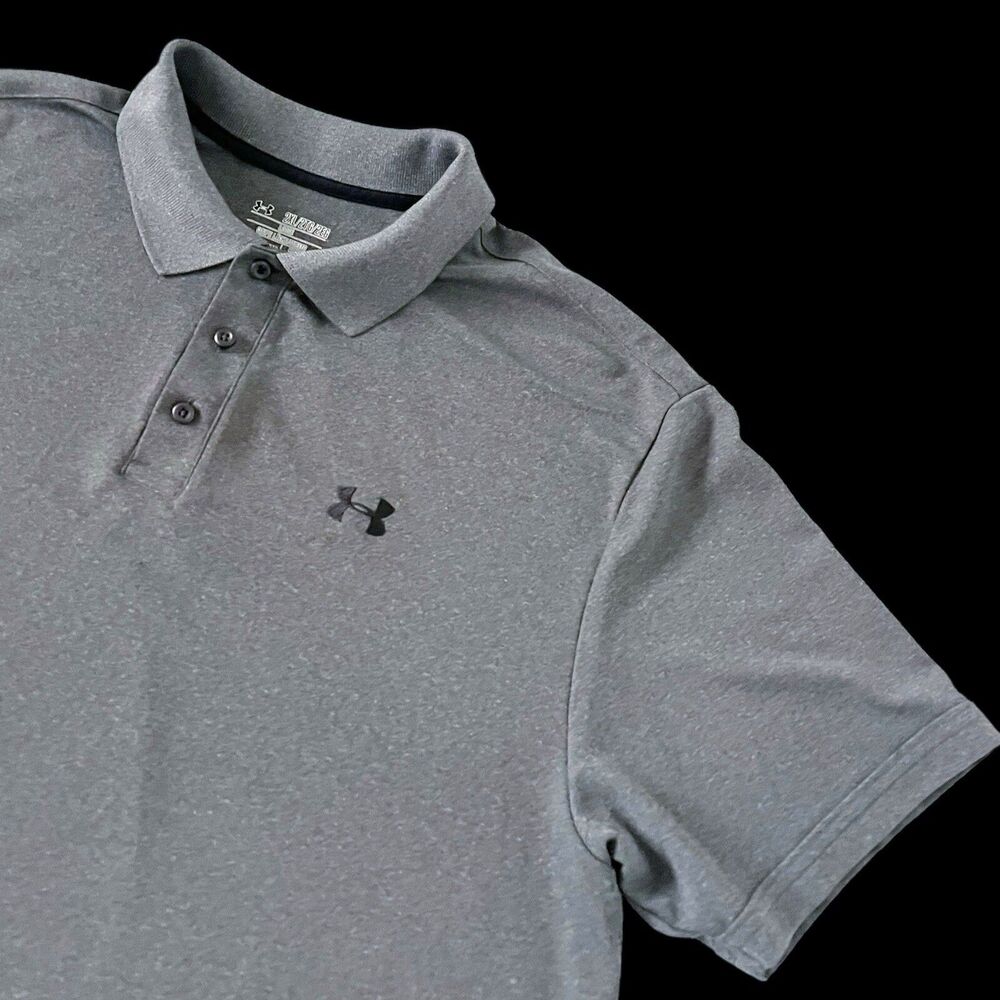 Under Armour Mens 2XL Polo Performance Gray Heat Gear Loose Fit Golf Stretch